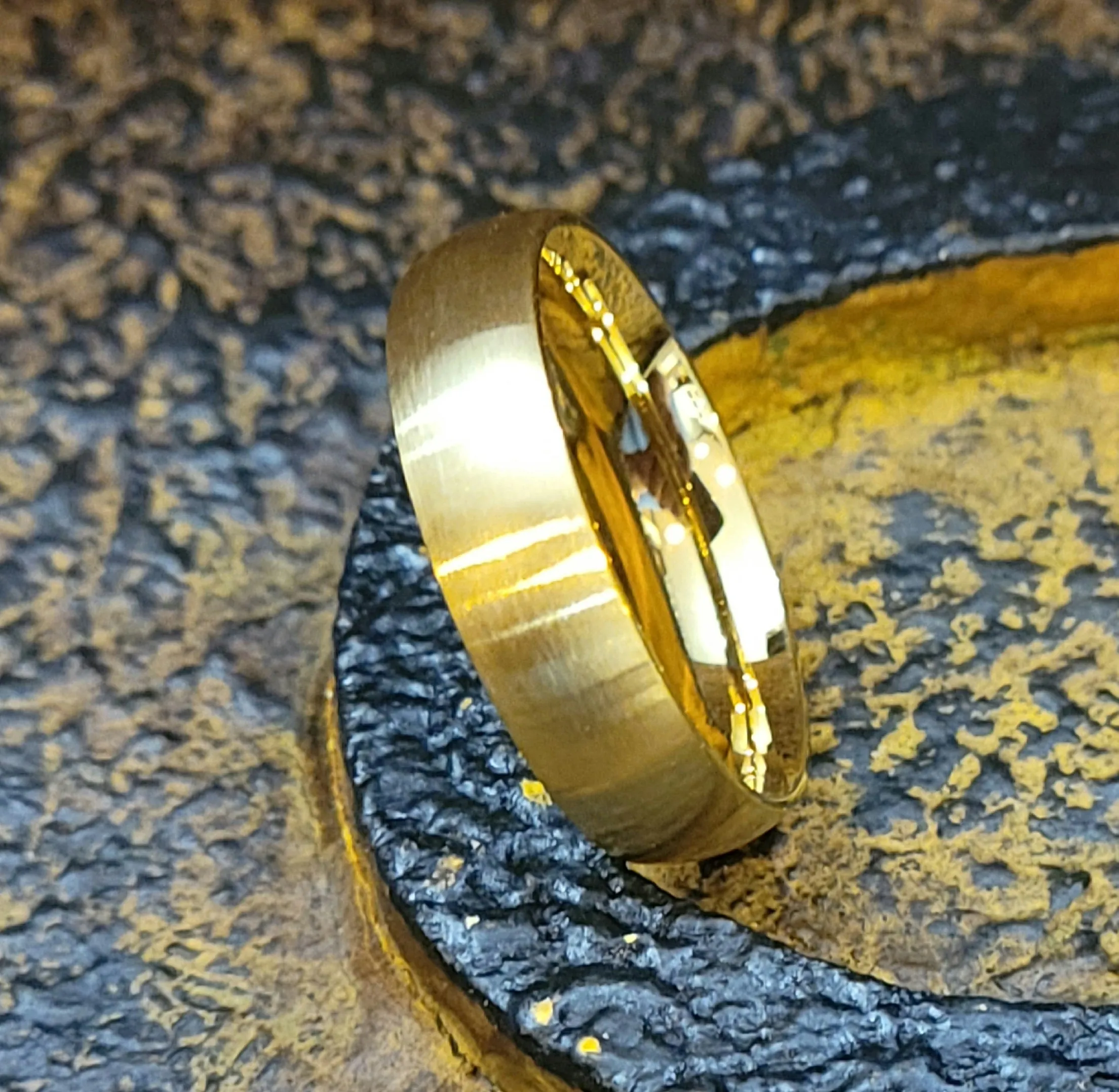 Custom Engraved Men's Matte Gold Wedding Ring - Personalized Wedding Ring For Him