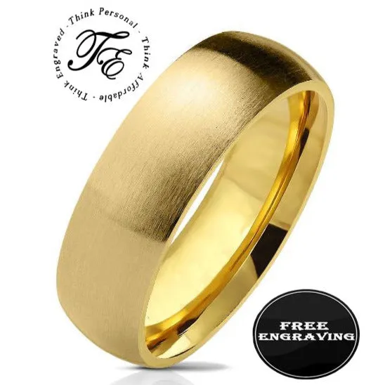 Custom Engraved Men's Matte Gold Wedding Ring - Personalized Wedding Ring For Him