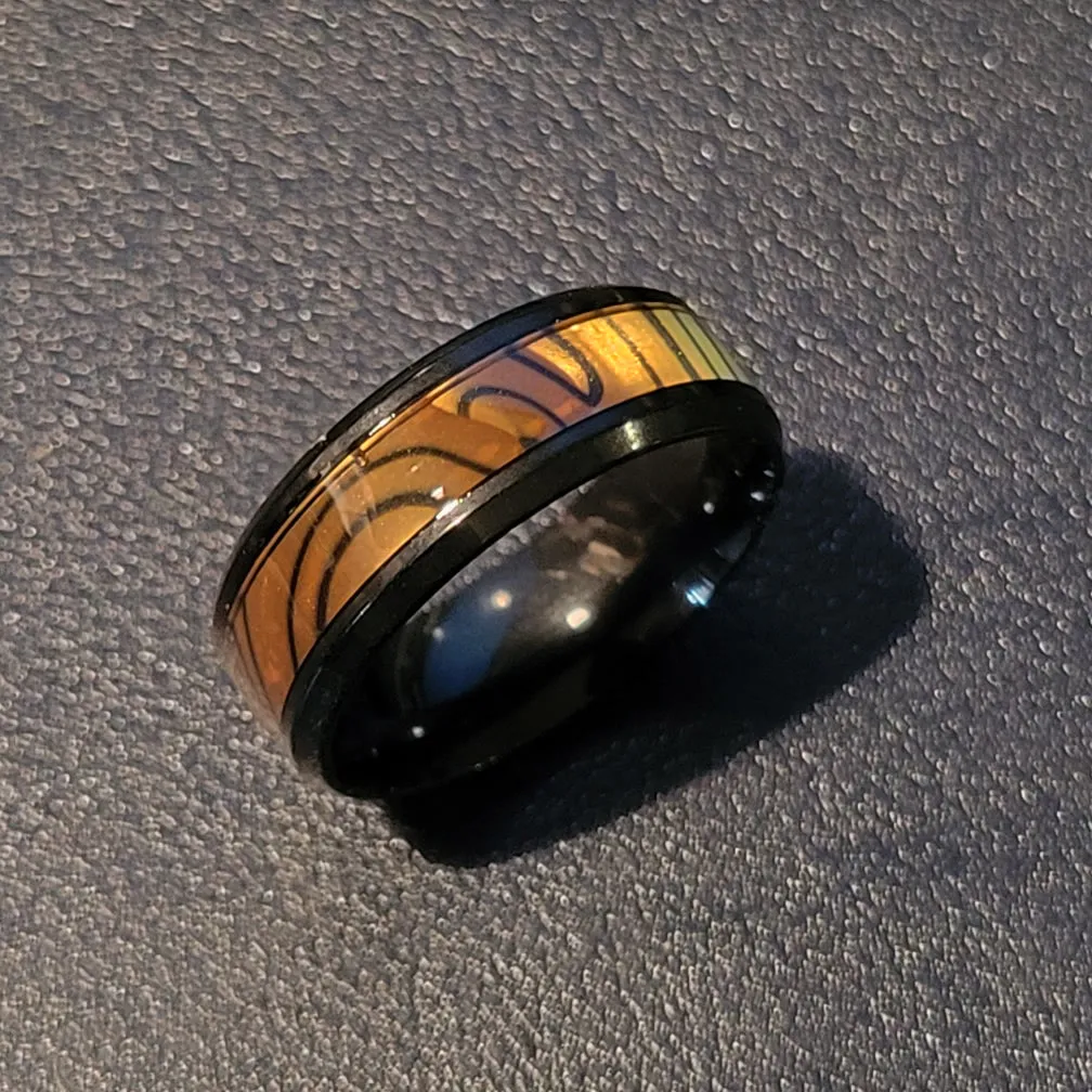 Custom Engraved Men's Tiger's Eye Opal Wedding Ring - Guy's Handwriting Ring