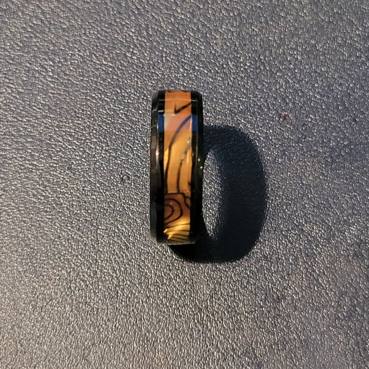 Custom Engraved Men's Tiger's Eye Opal Wedding Ring - Guy's Handwriting Ring