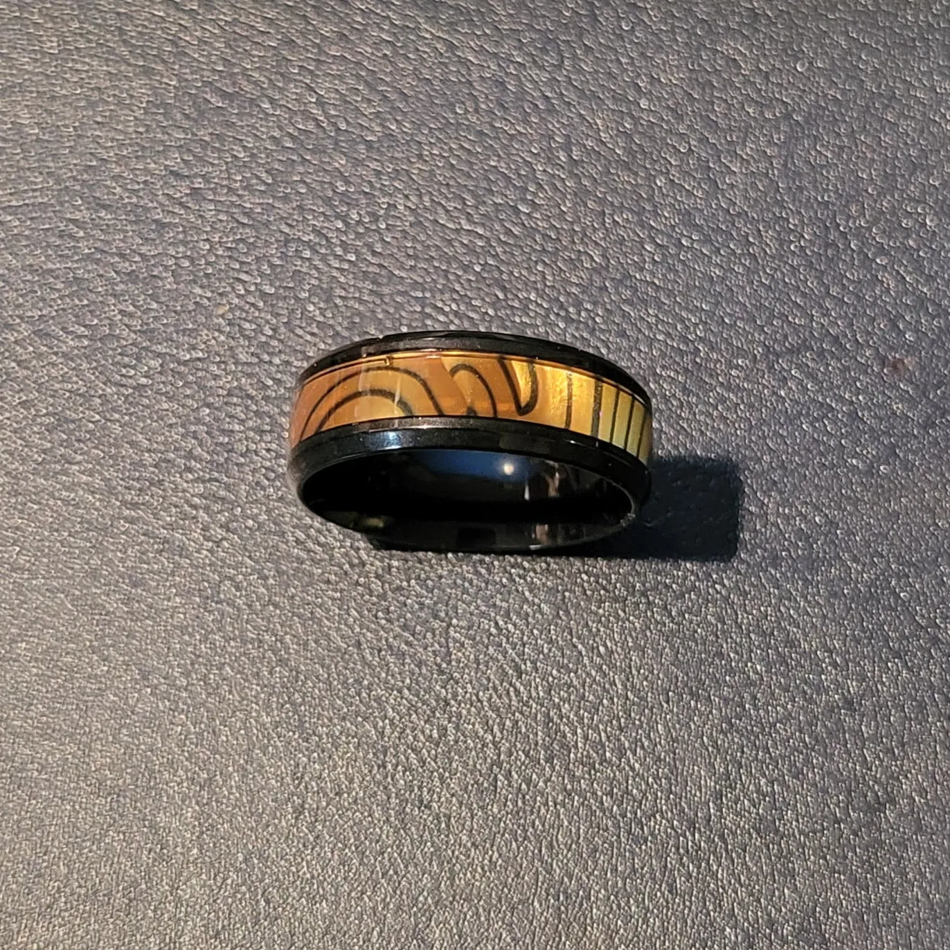 Custom Engraved Men's Tiger's Eye Opal Wedding Ring - Guy's Handwriting Ring