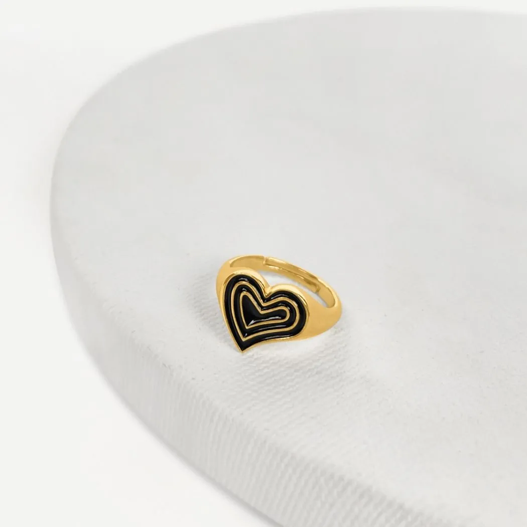 Deco Heart Signet Ring (Onyx) - Gold