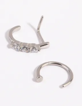 Diamante & Plain Nose Ring Pack