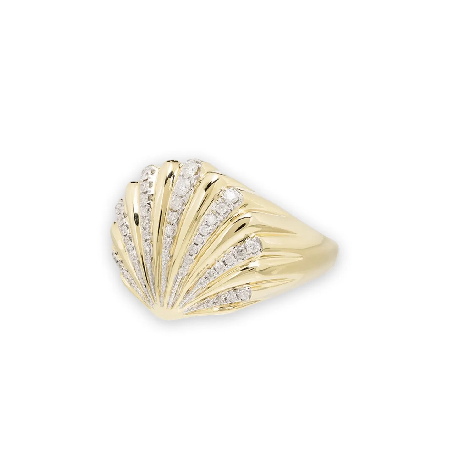 Diamond & Gold Seashell Signet Ring