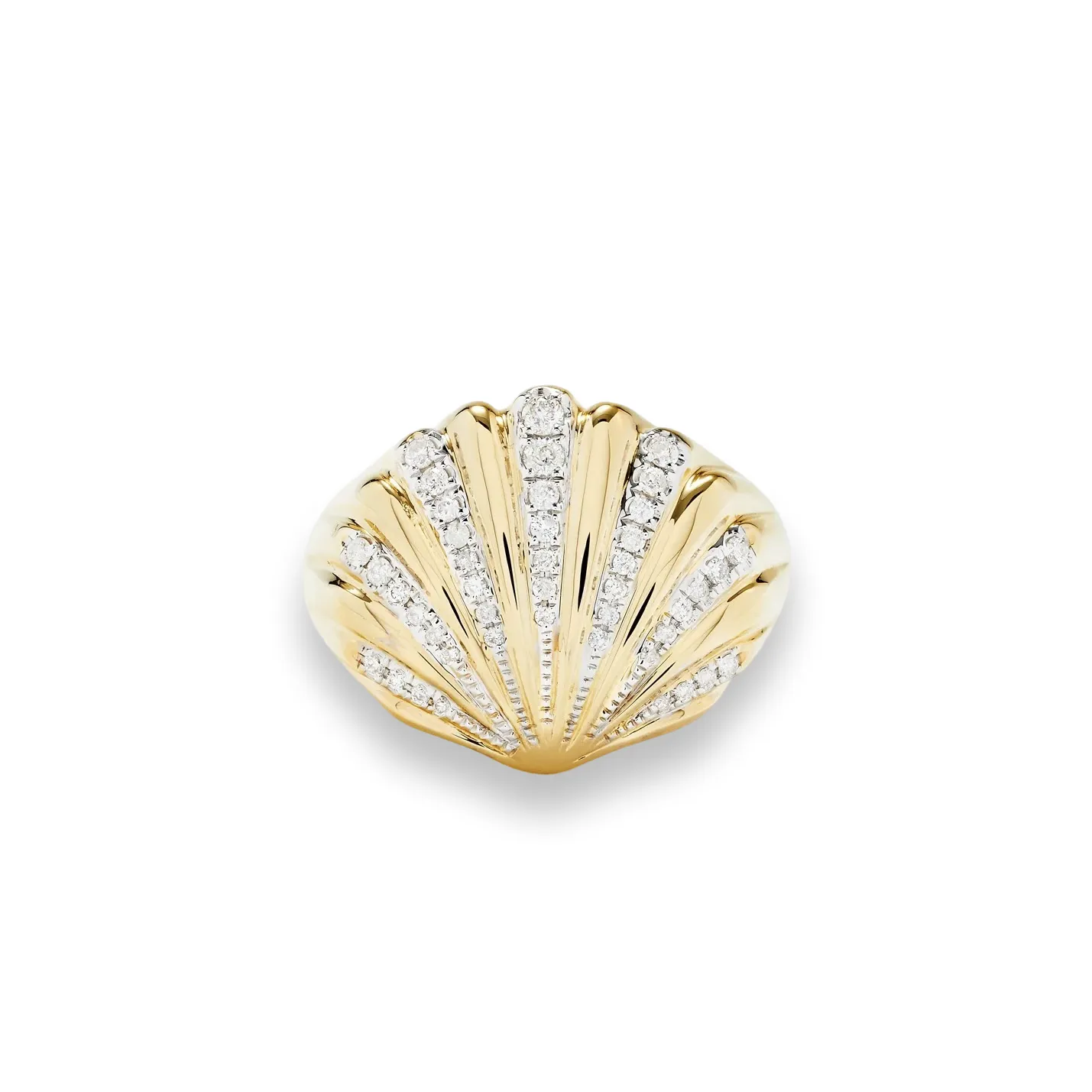 Diamond & Gold Seashell Signet Ring