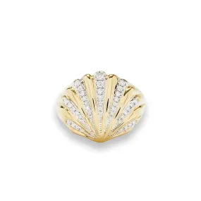 Diamond & Gold Seashell Signet Ring