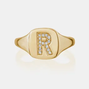 Diamond Initial Signet Ring