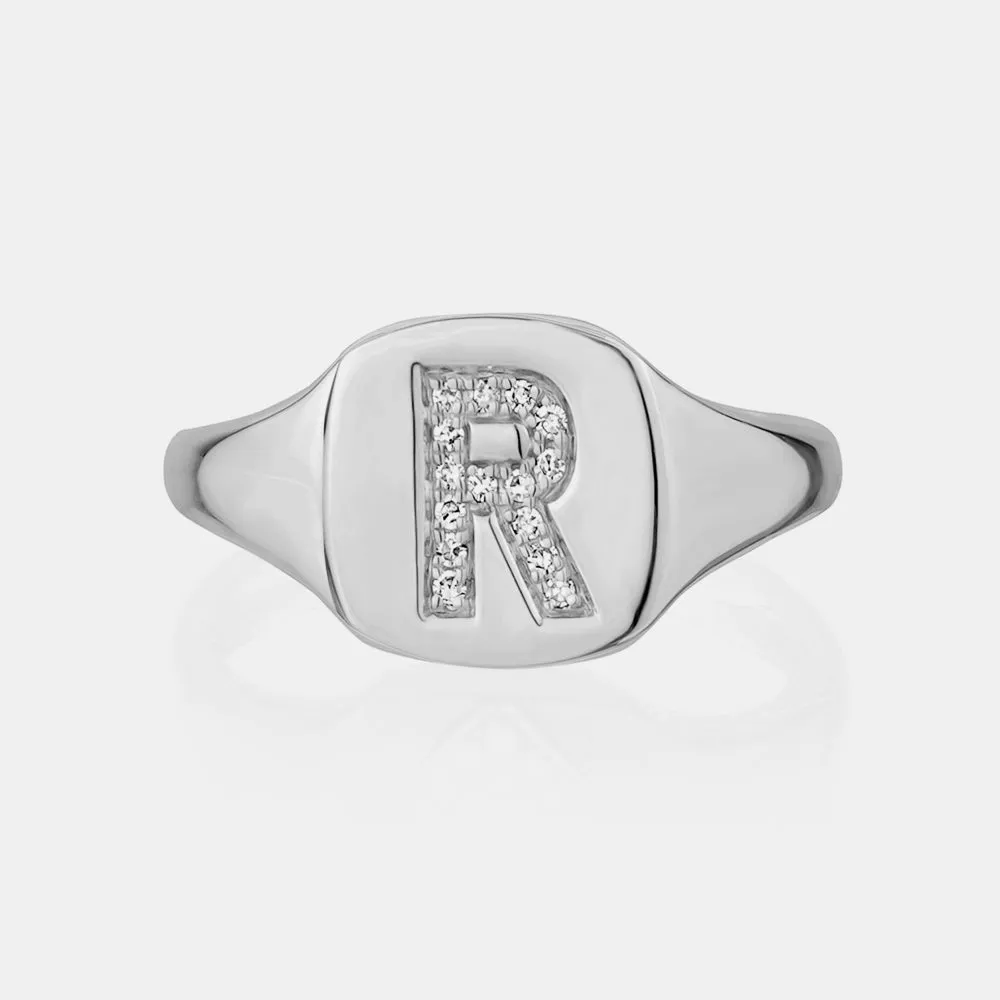 Diamond Initial Signet Ring