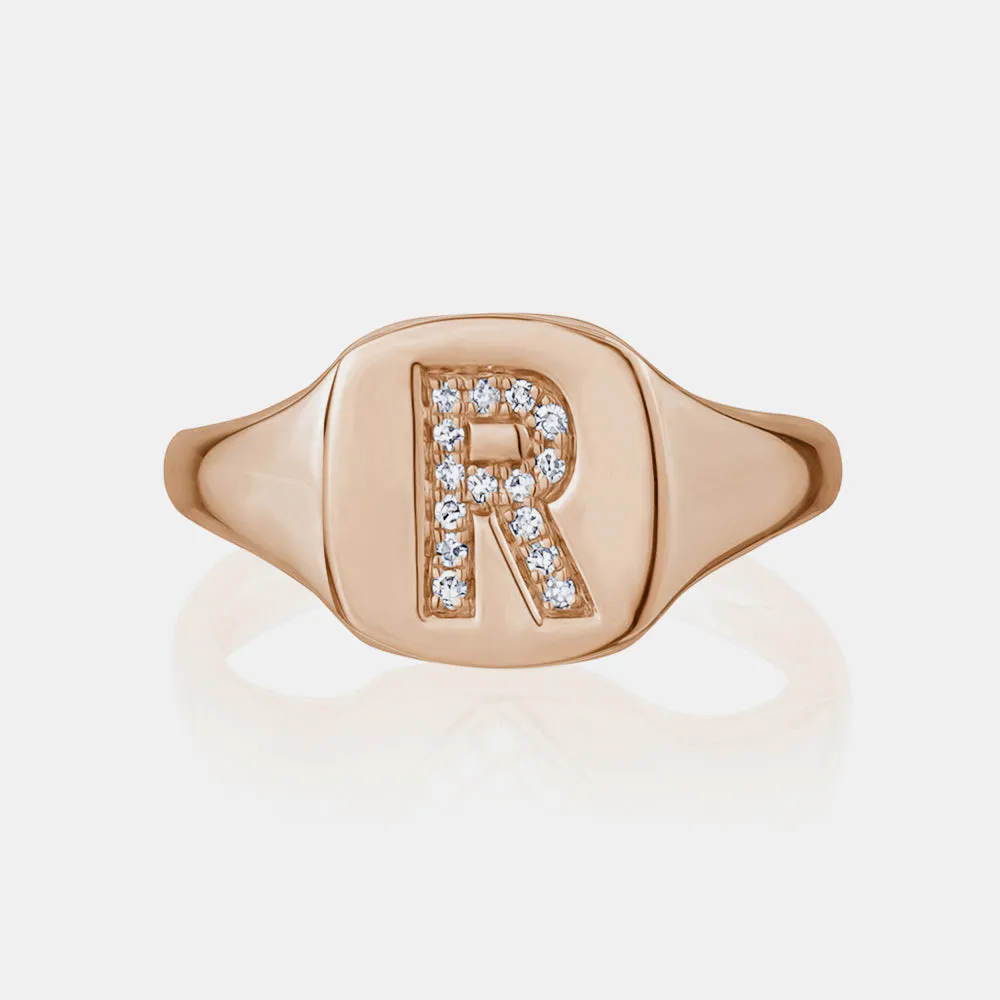 Diamond Initial Signet Ring