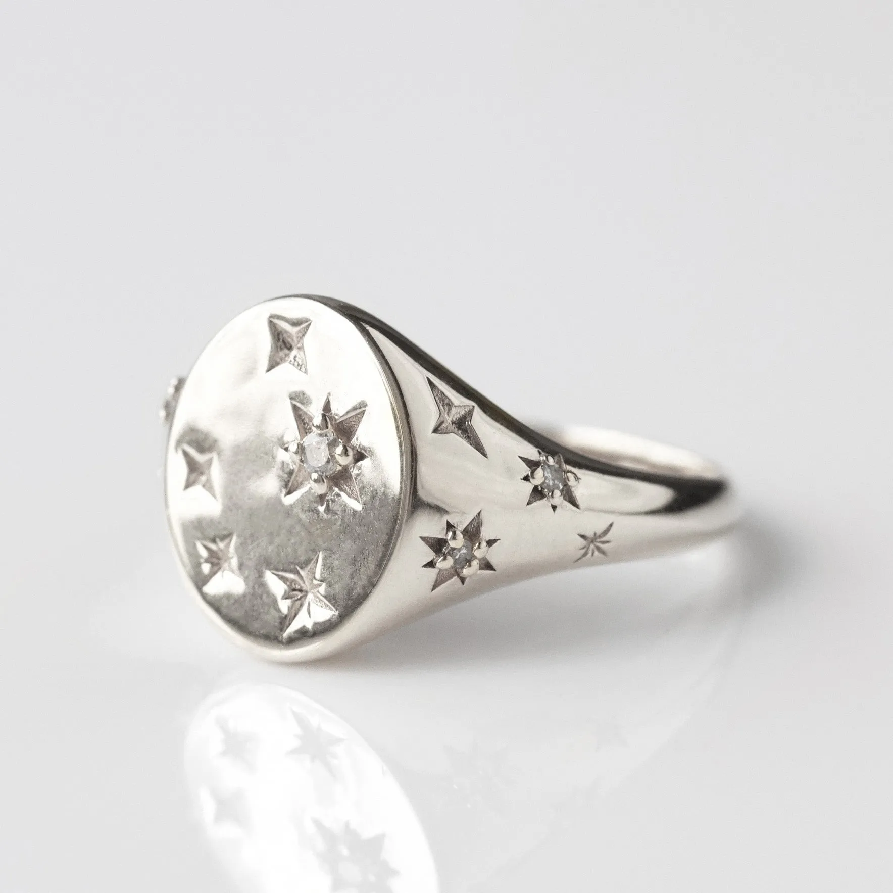 Diamond Star Set Signet Ring