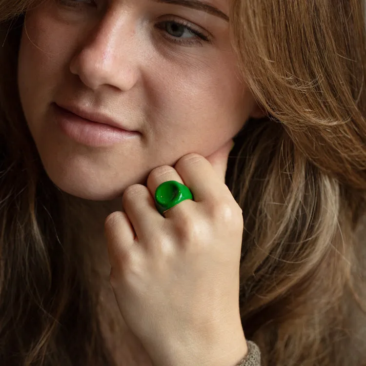 Enamel Button Signet Ring