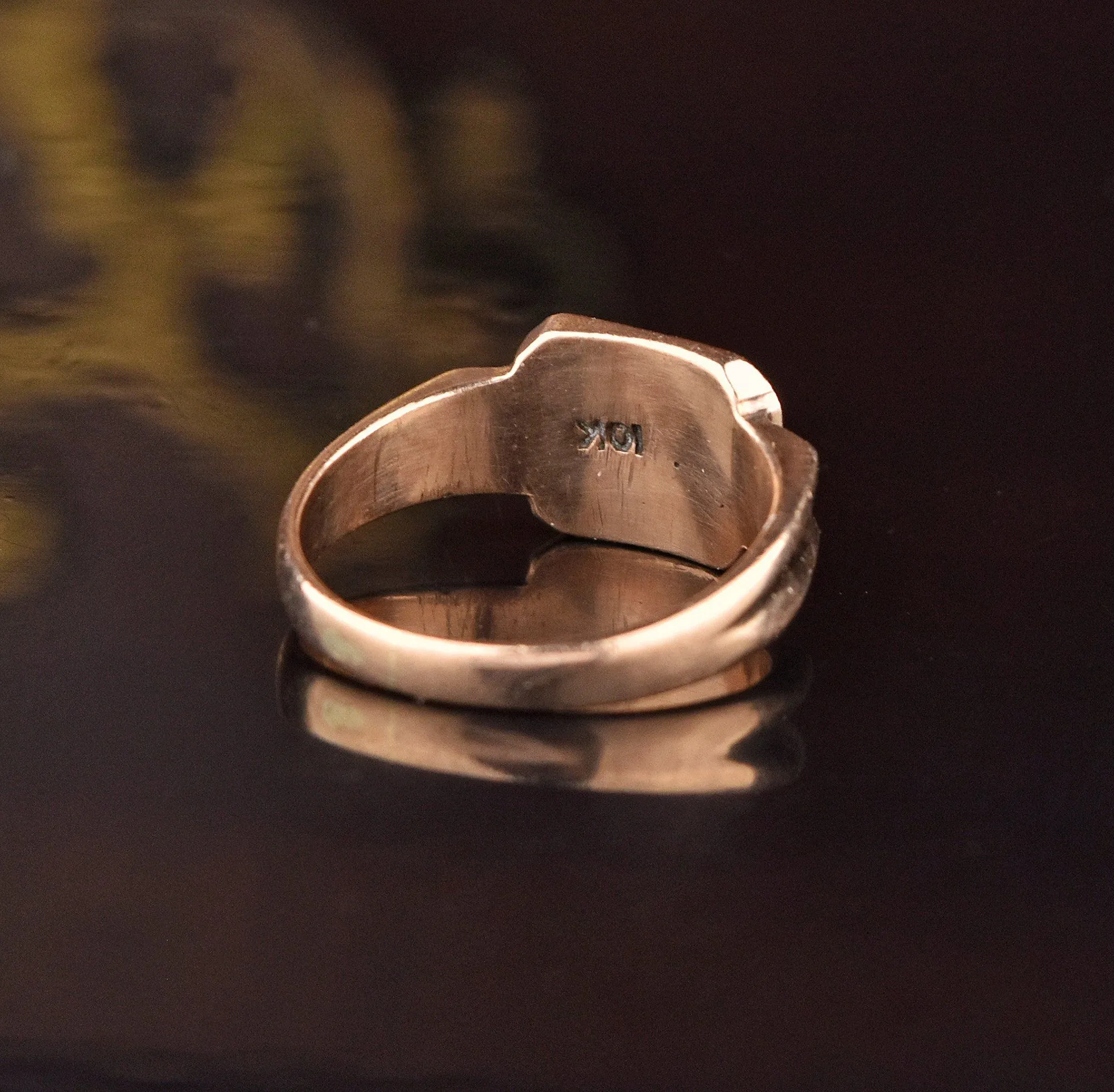 Engraved Initial Monogram Art Deco Gold Signet Ring