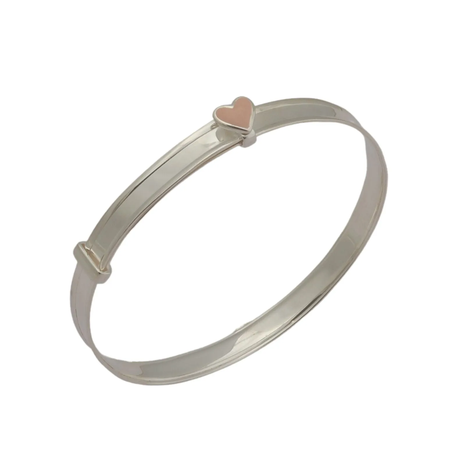 Engraved Silver Baby Bangle with Pink Heart