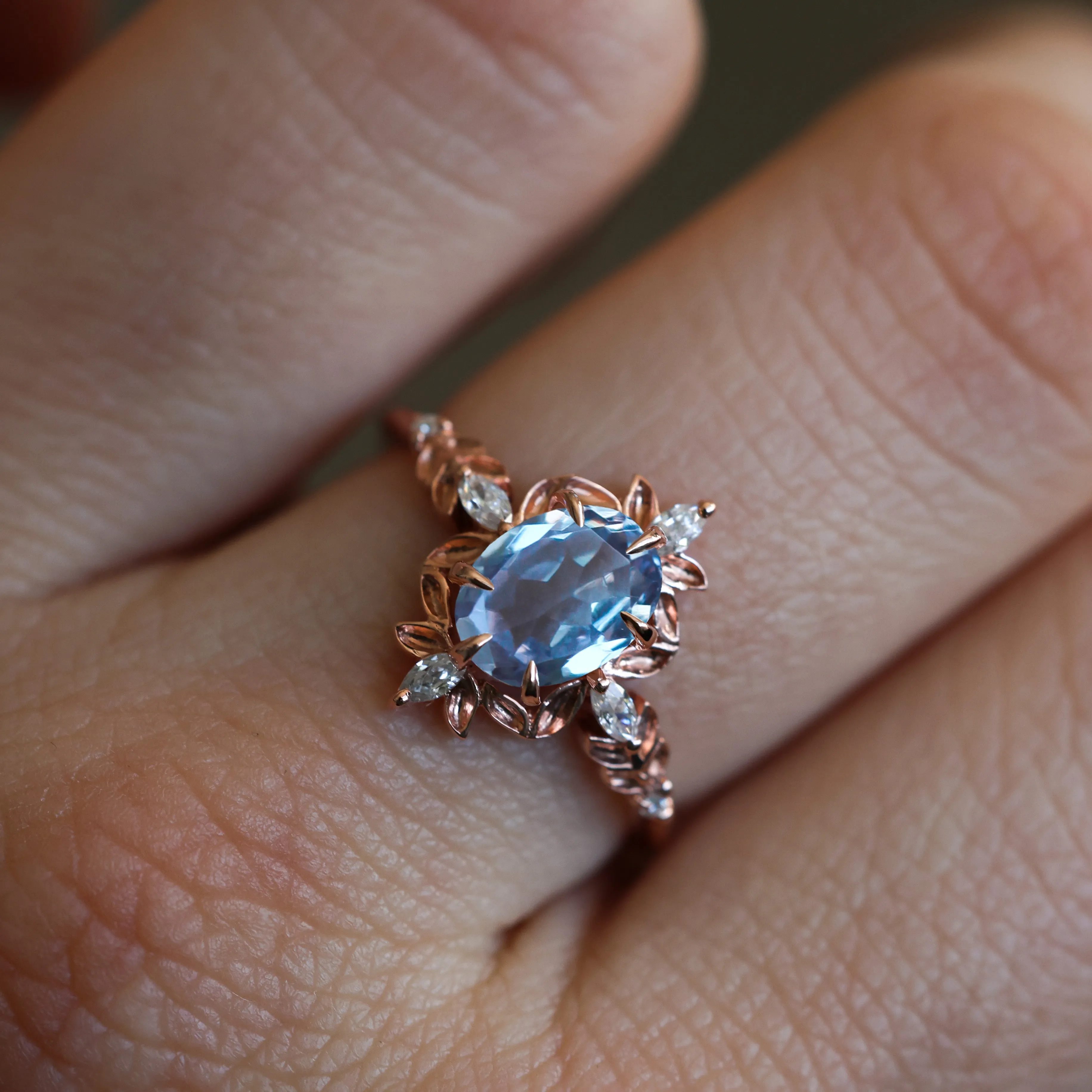 Enya Oval Blue Sapphire Engagement Ring, Fantasy Diamond Ring