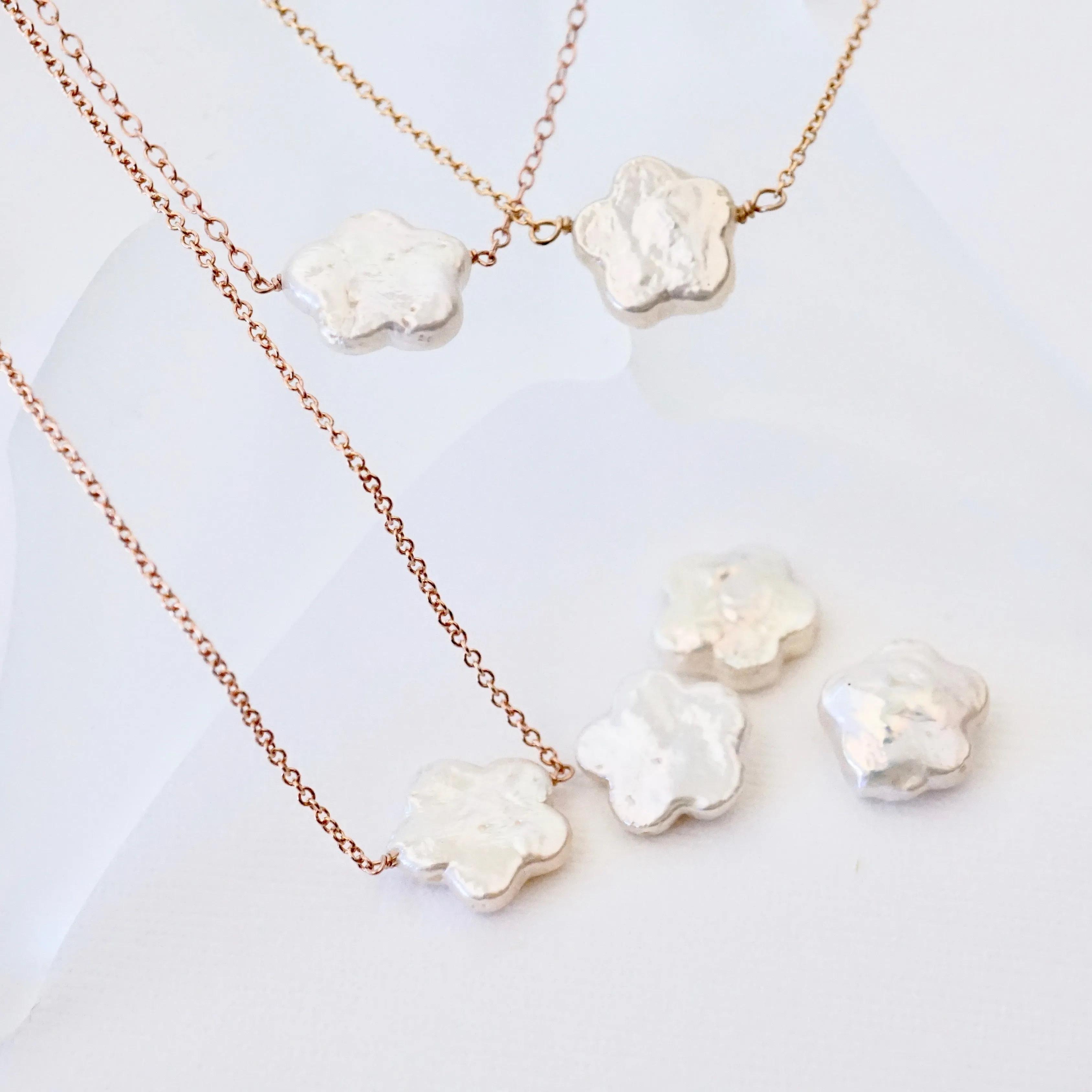 Flower Pearl Necklace - Unique Pearl Necklace - Flower Necklace