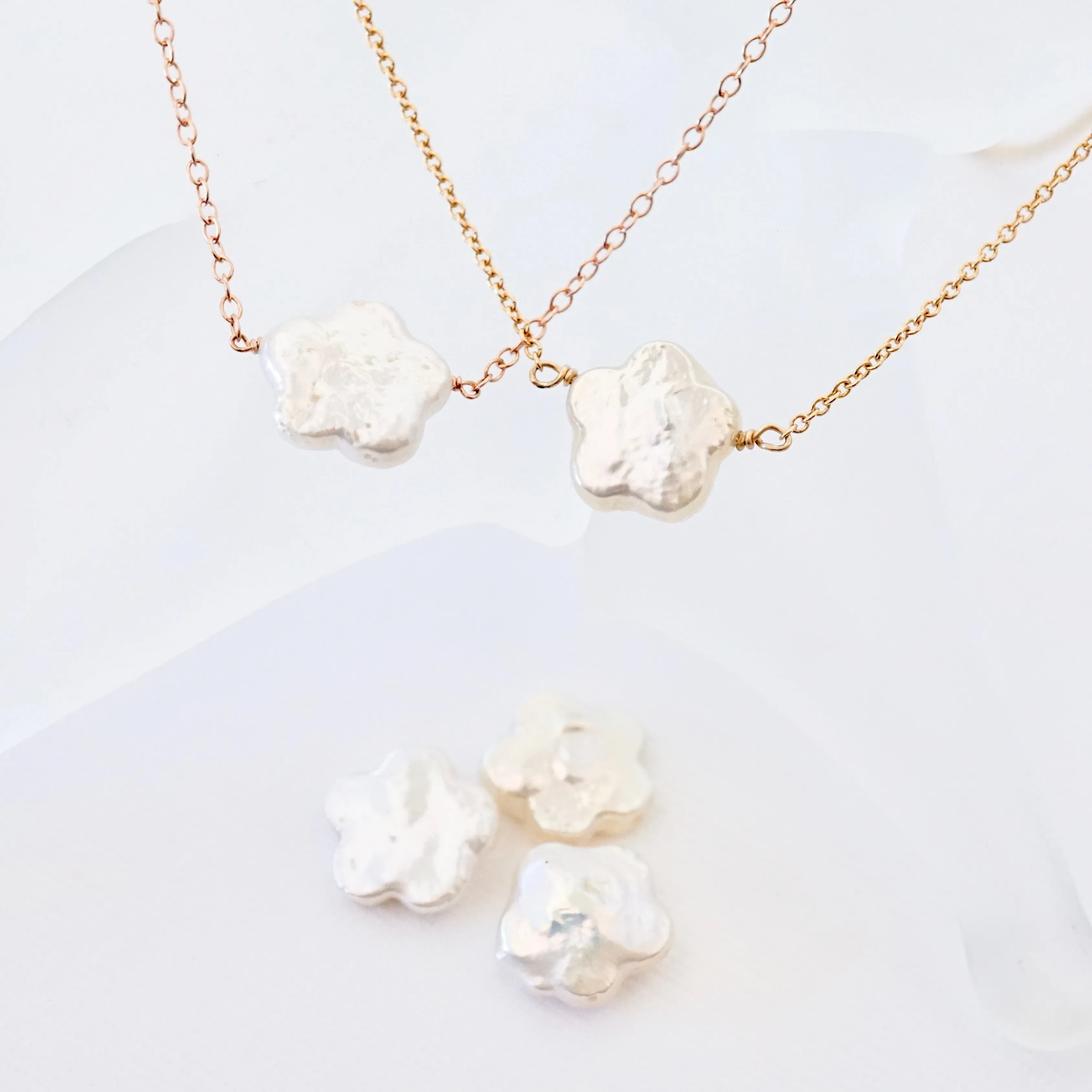 Flower Pearl Necklace - Unique Pearl Necklace - Flower Necklace