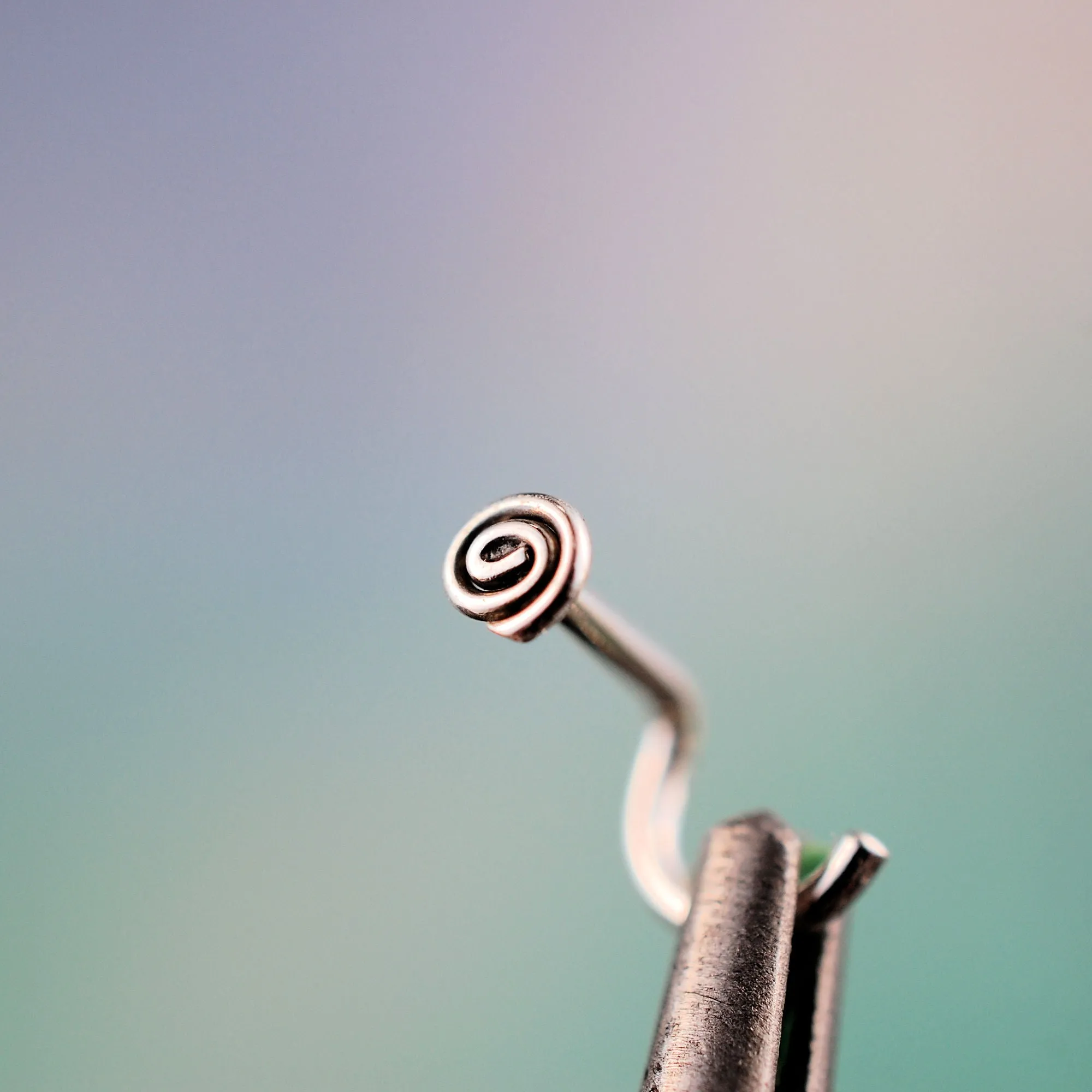 Flush, Flat to the Nose Micro Mini Spiral Silver Nose Stud