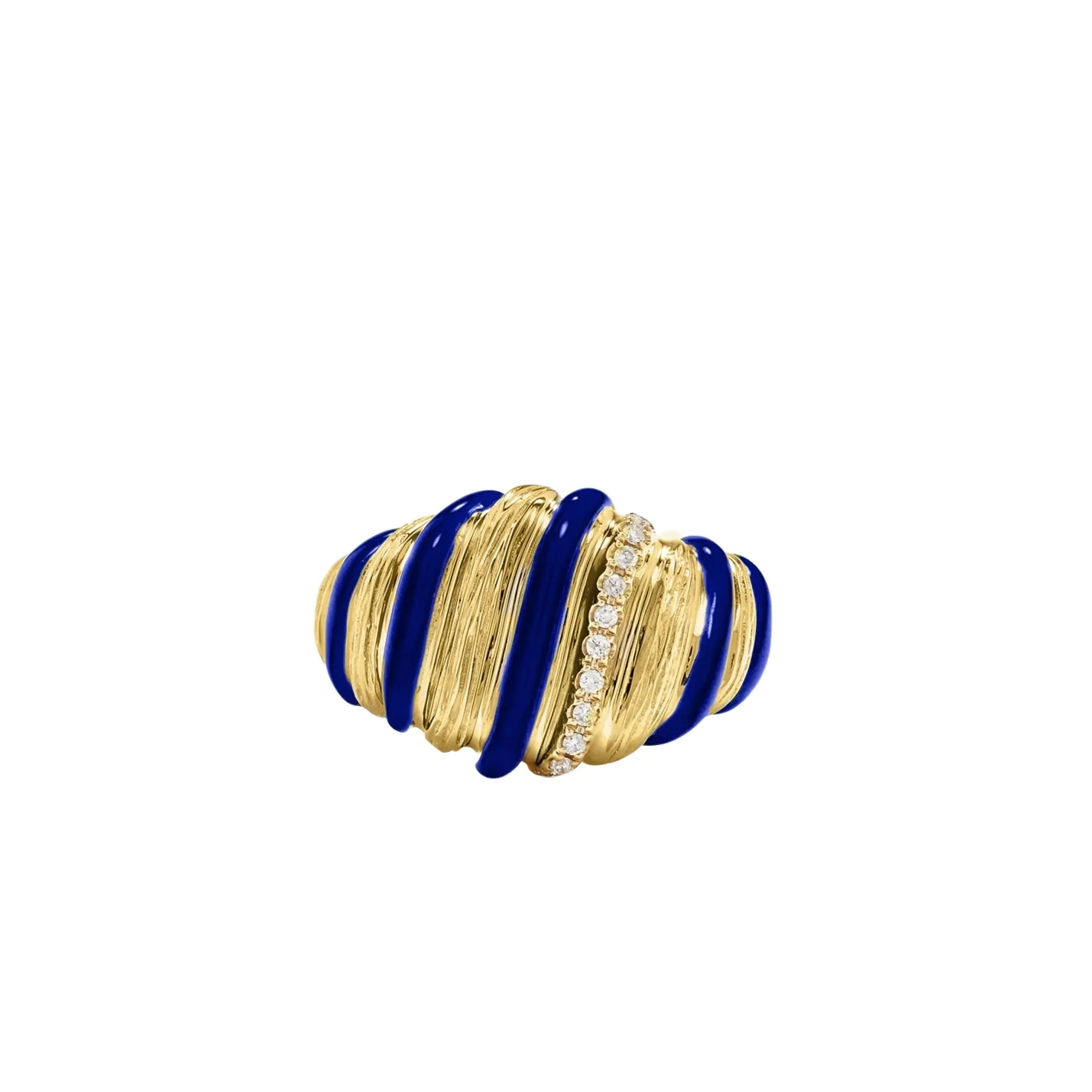 Exquisite Fluted Diamond & Enamel Wafer Signet Ring for Elegant Styling