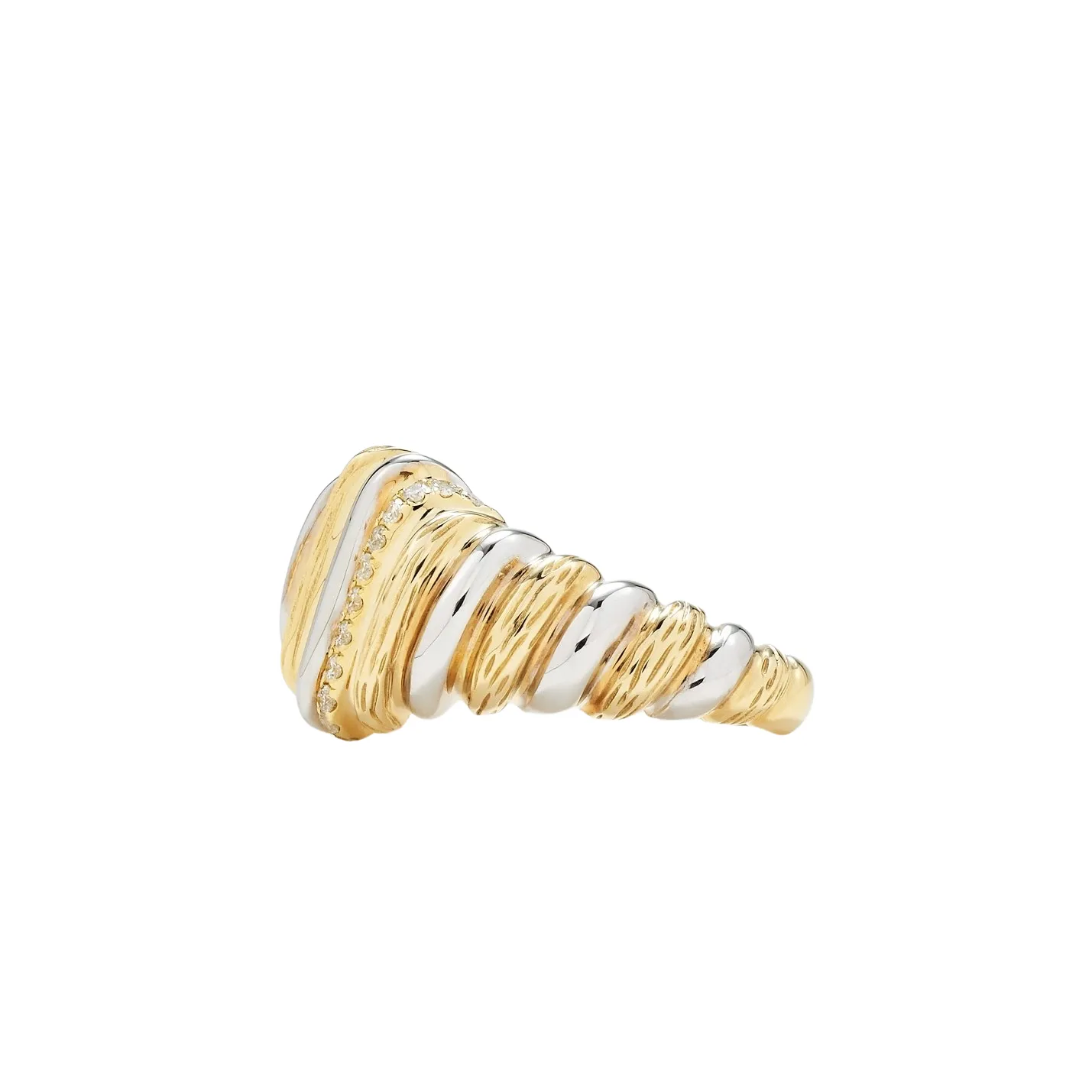 Exquisite Fluted Diamond & Enamel Wafer Signet Ring for Elegant Styling