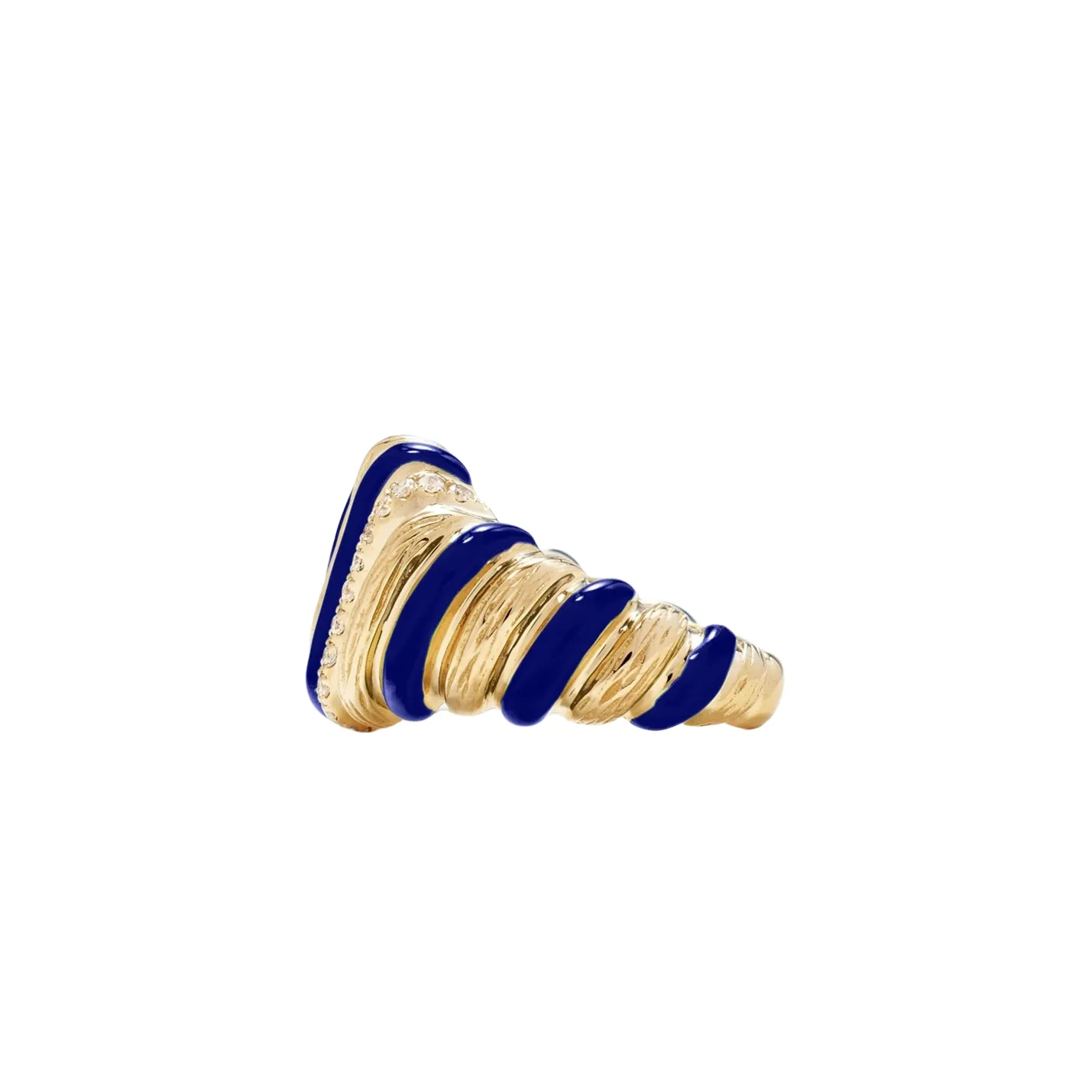 Exquisite Fluted Diamond & Enamel Wafer Signet Ring for Elegant Styling