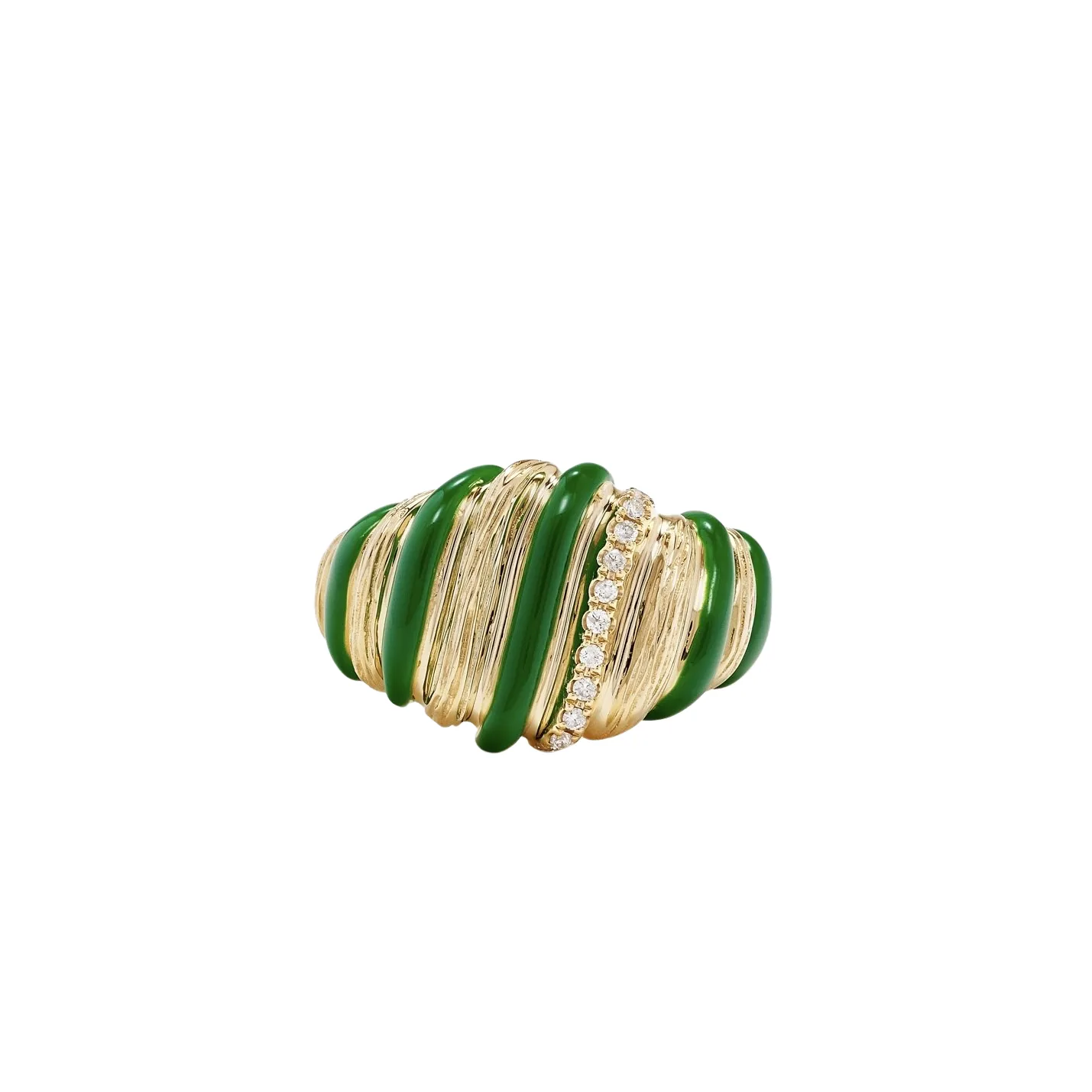 Exquisite Fluted Diamond & Enamel Wafer Signet Ring for Elegant Styling