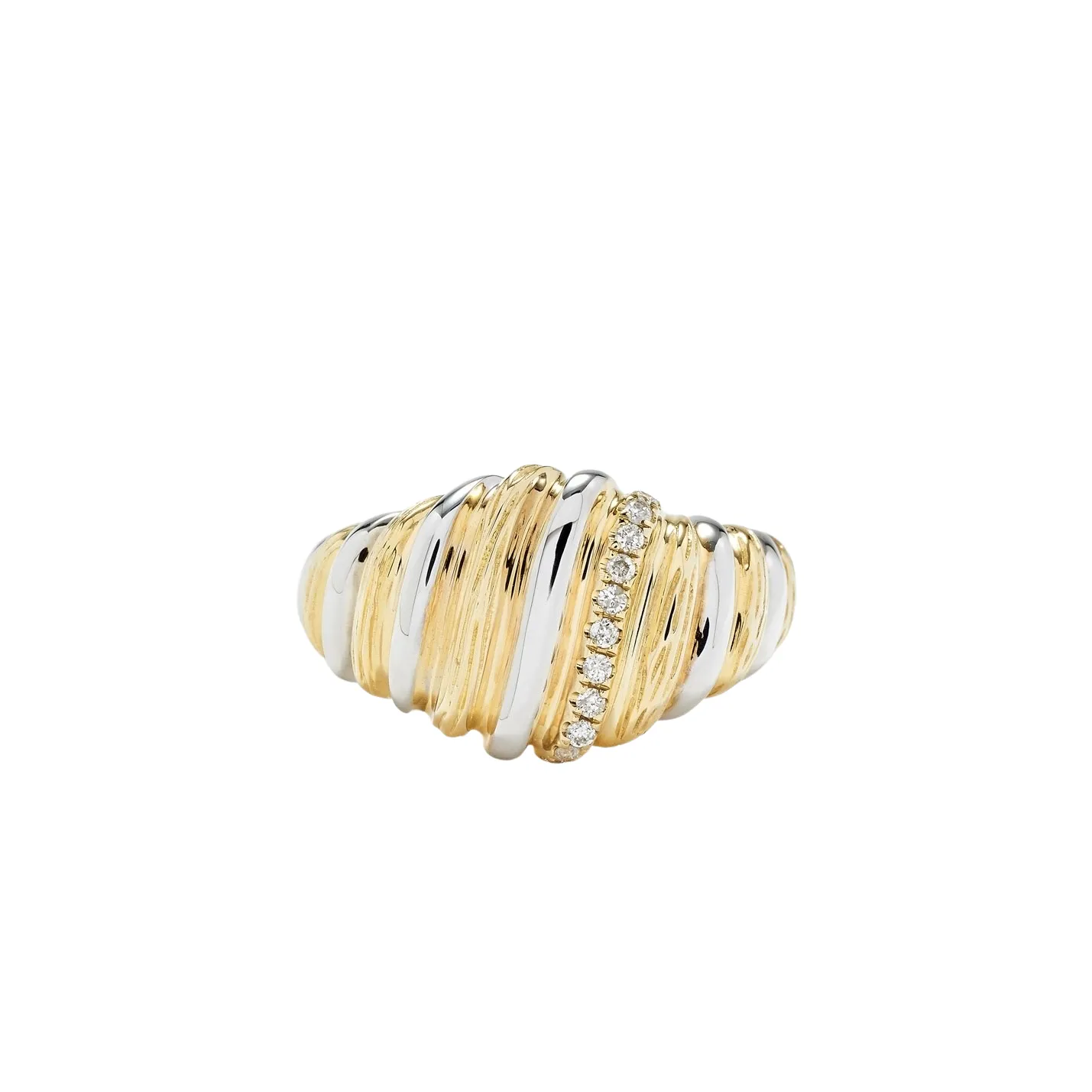 Exquisite Fluted Diamond & Enamel Wafer Signet Ring for Elegant Styling