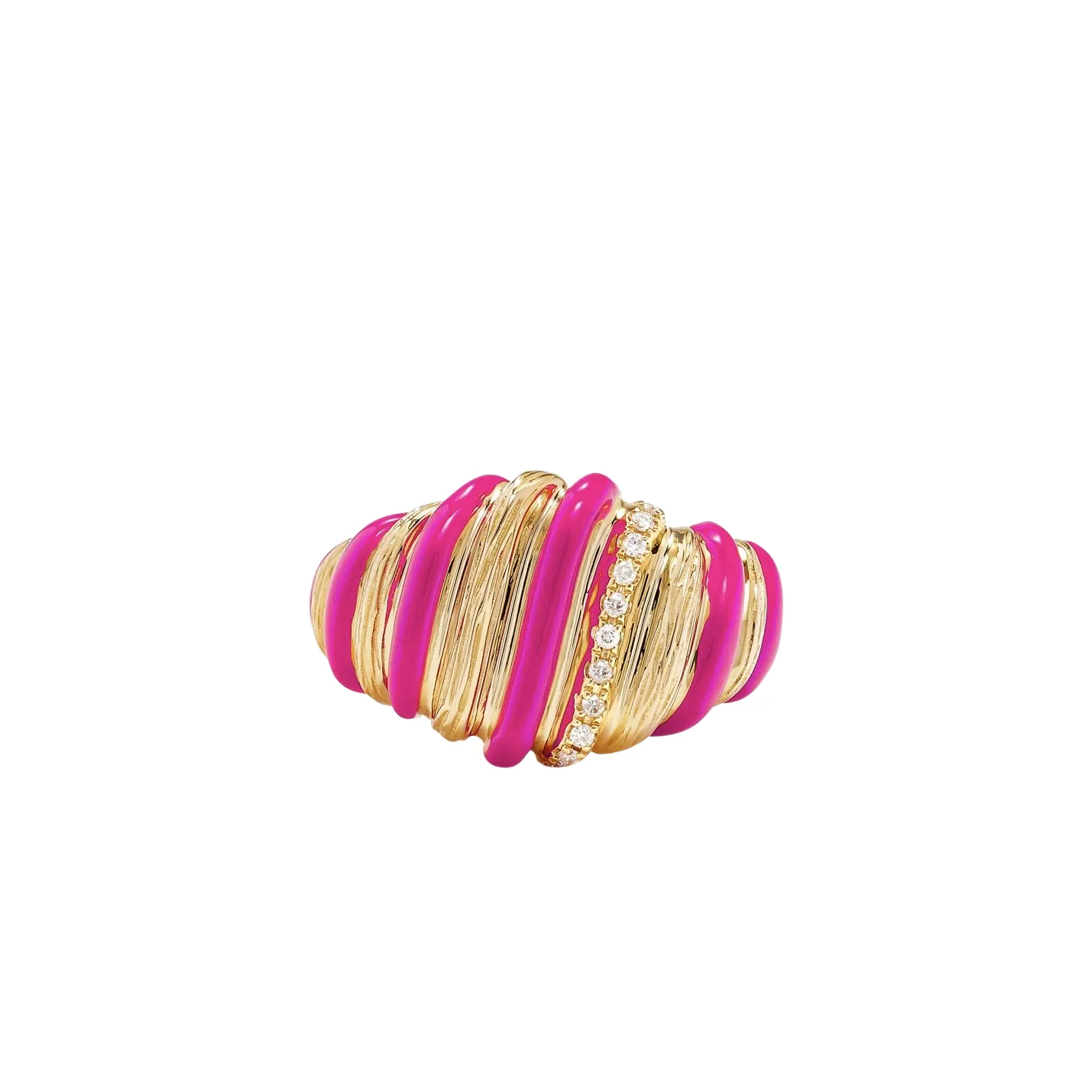 Exquisite Fluted Diamond & Enamel Wafer Signet Ring for Elegant Styling