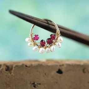 Garnet and Pearl Gold Nose Ring