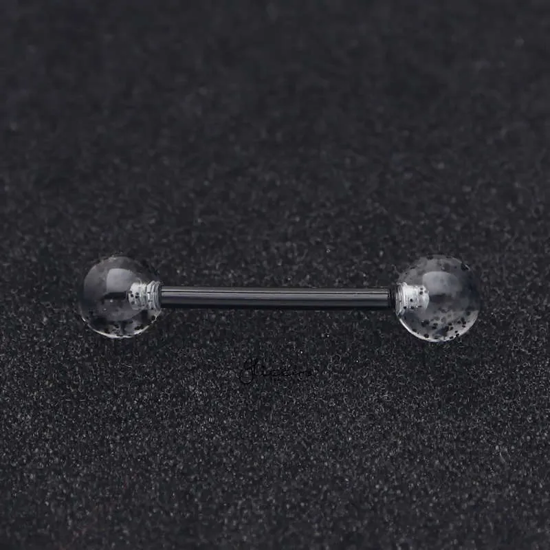 Glitters Acrylic Balls Flexible PTFE Tongue Barbell - Black