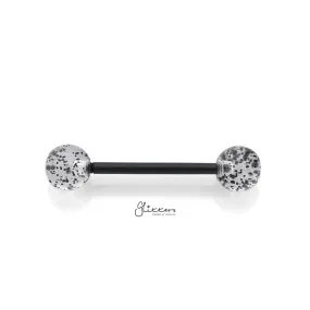 Glitters Acrylic Balls Flexible PTFE Tongue Barbell - Black