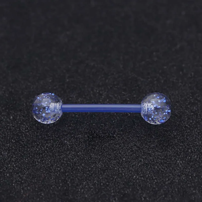 Glitters Acrylic Balls Flexible PTFE Tongue Barbell - Blue