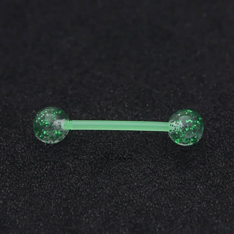 Glitters Acrylic Balls Flexible PTFE Tongue Barbell - Green