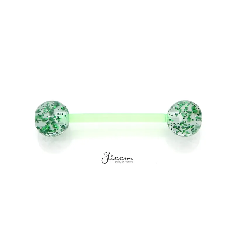 Glitters Acrylic Balls Flexible PTFE Tongue Barbell - Green