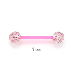 Glitters Acrylic Balls Flexible PTFE Tongue Barbell - Pink