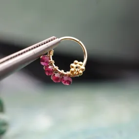 Gold and Garnet Flower Nose Ring