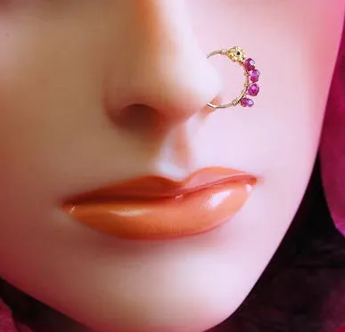 Gold and Garnet Flower Nose Ring