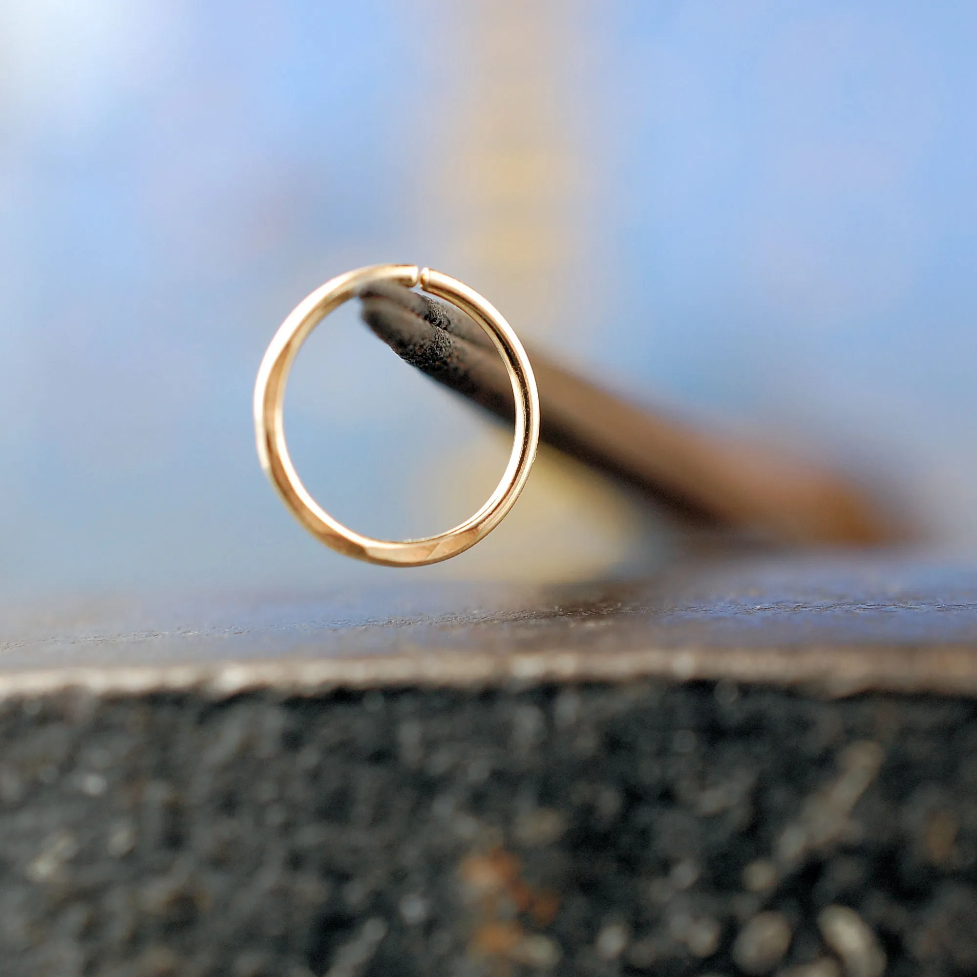 Gold Nose Ring Hoop Hammered