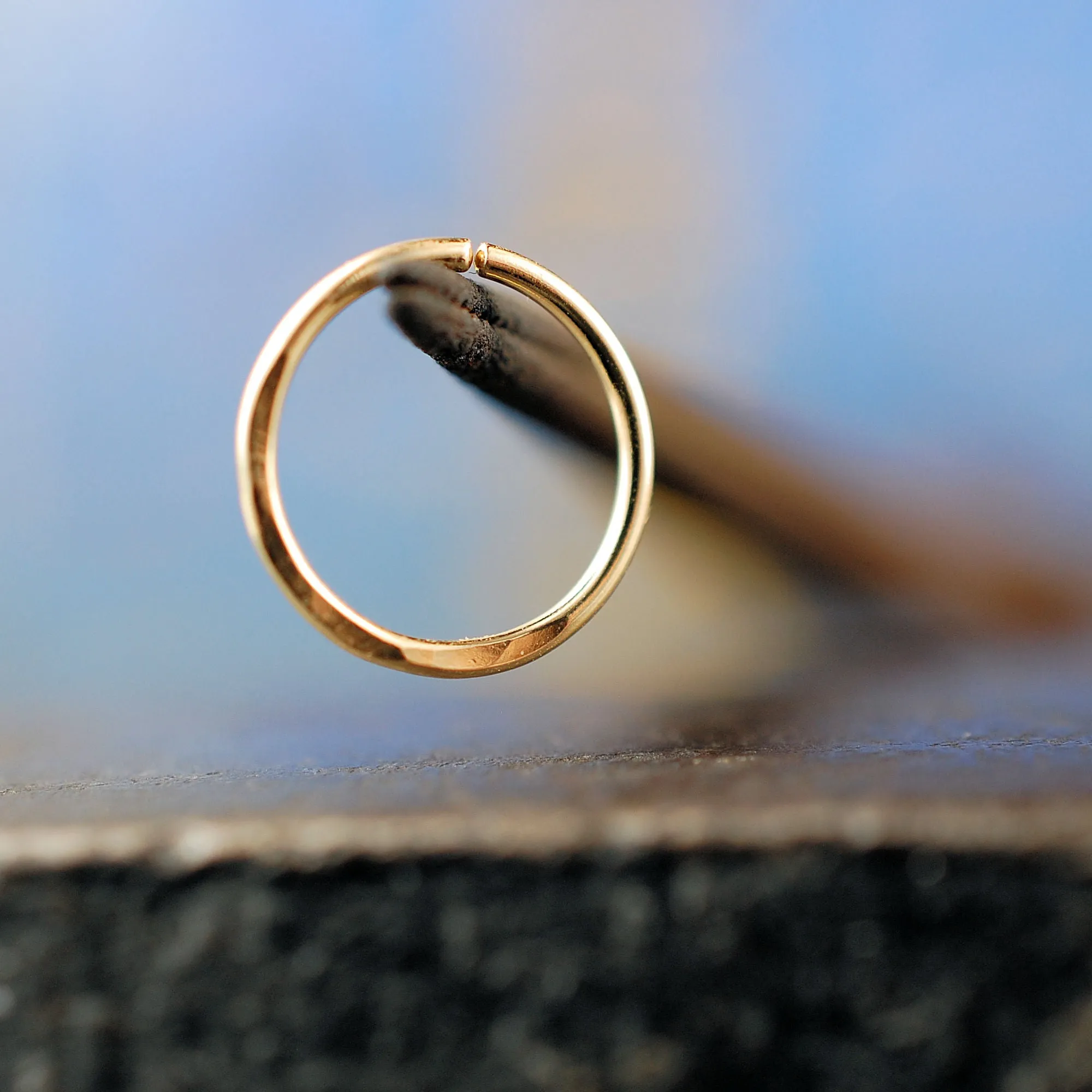 Gold Nose Ring Hoop Hammered