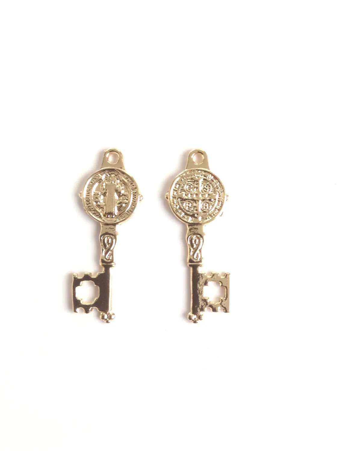 Gold St Benedict Key Charm Necklace Saints Protection Jewelry