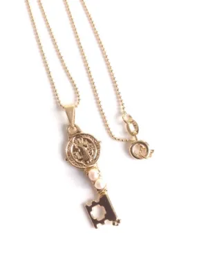 Gold St Benedict Key Charm Necklace Saints Protection Jewelry