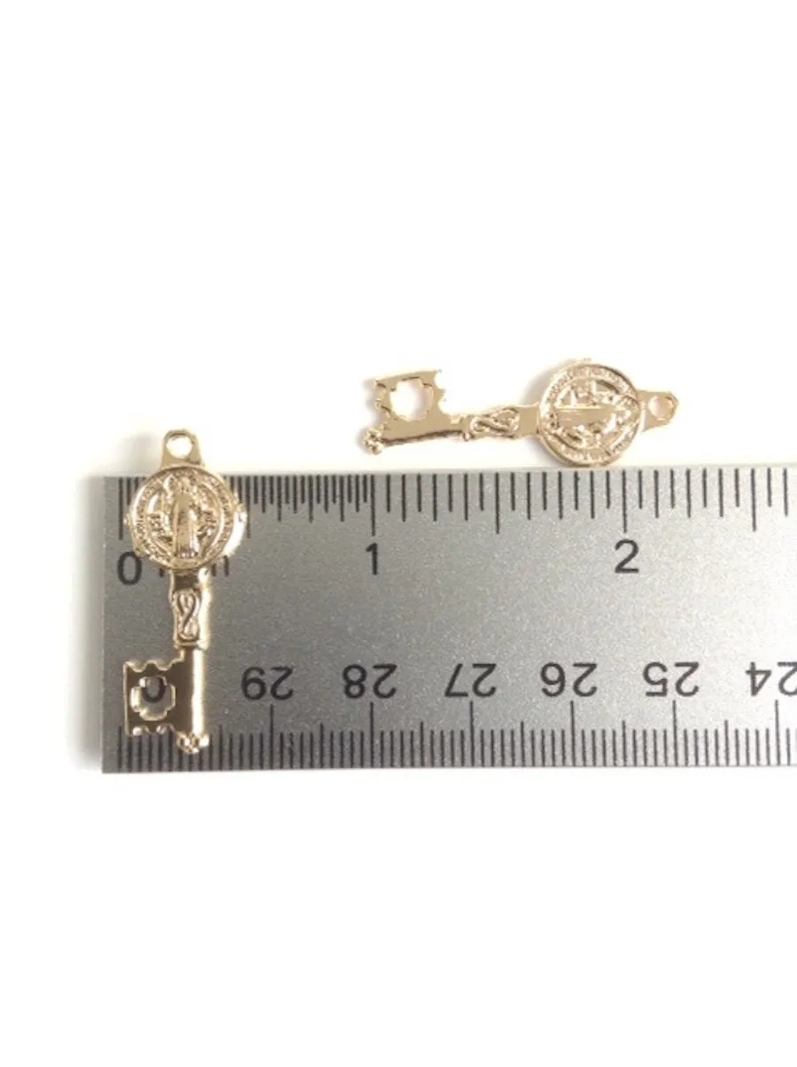 Gold St Benedict Key Charm Necklace Saints Protection Jewelry