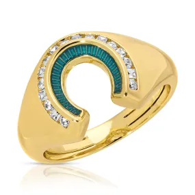 Good Fortune Horseshoe Signet Ring- Teal