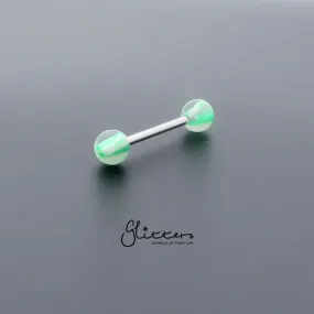 Green Acrylic Screw Marble Ball with Surgical Steel Tongue Barbell