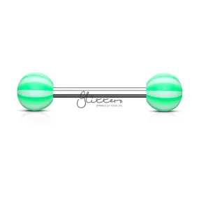 Green Candy Stripe Acrylic Ball with Surgical Steel Tongue Bar