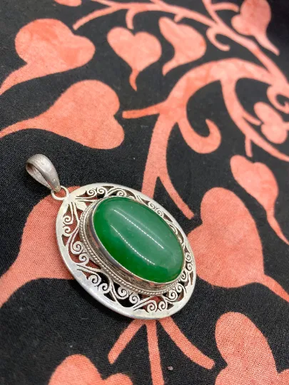 Green Jade Pendants, Jade Necklace, Natural Jade Jewelry, Silver Wrapped Jade Neck Piece, Bohemian Jewelry, Gift For Her, Crystal Piece