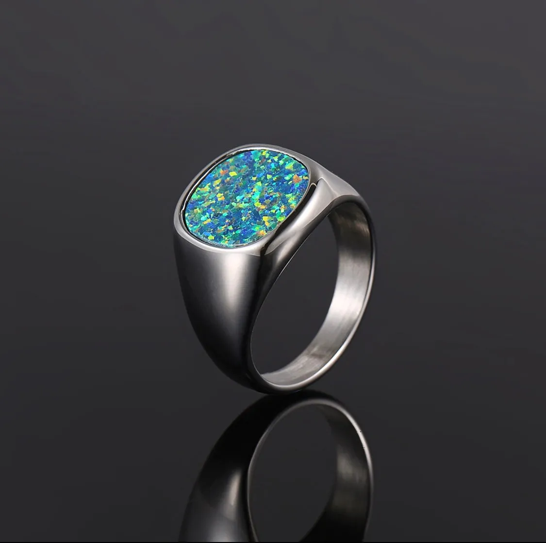 Green Opal Signet Ring - Silver