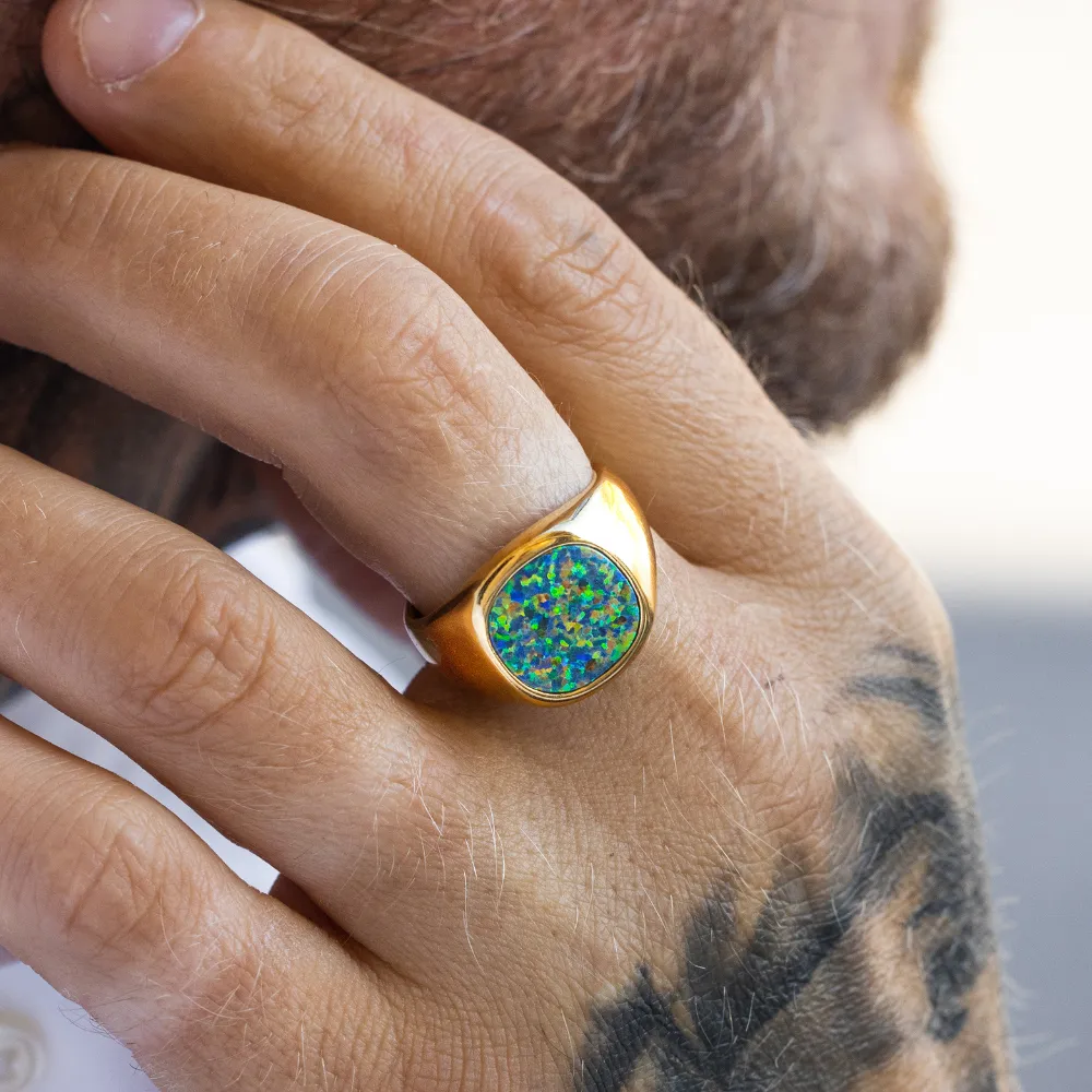 Green Opal Signet Ring - Silver