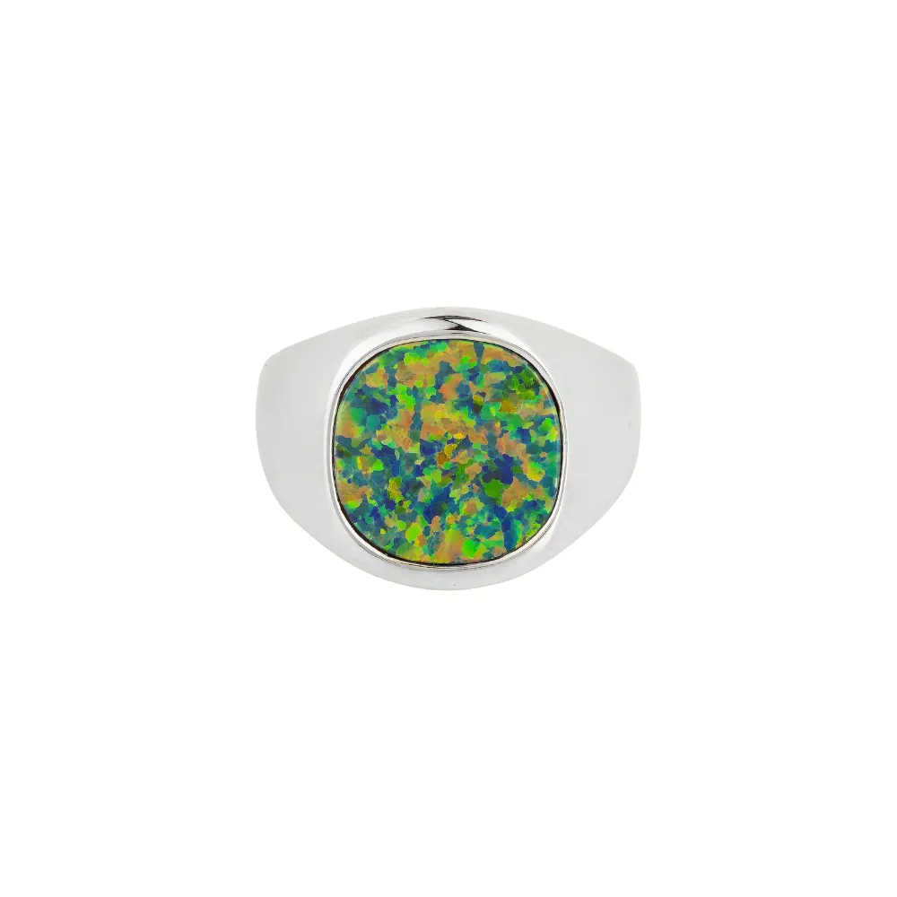 Green Opal Signet Ring - Silver