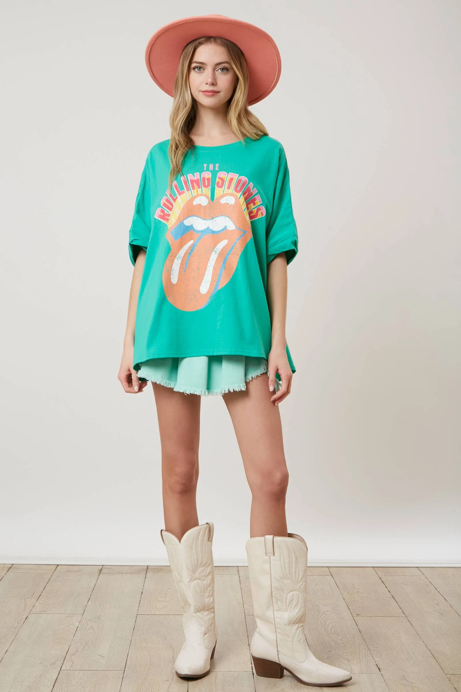 GREEN ROLLING STONES SEQUIN TONGUE TEE