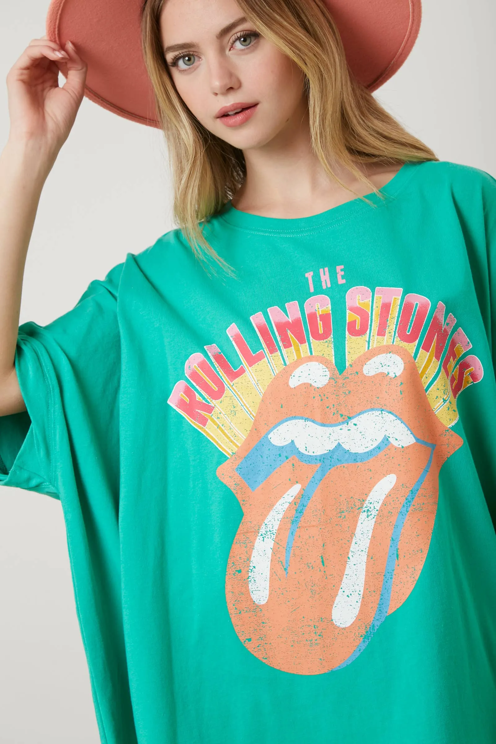 GREEN ROLLING STONES SEQUIN TONGUE TEE